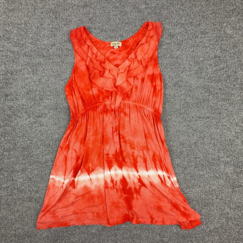 One World Tank Top Womens Large Red Ruffle V Neck Tie Dye Tunic Sleeveless